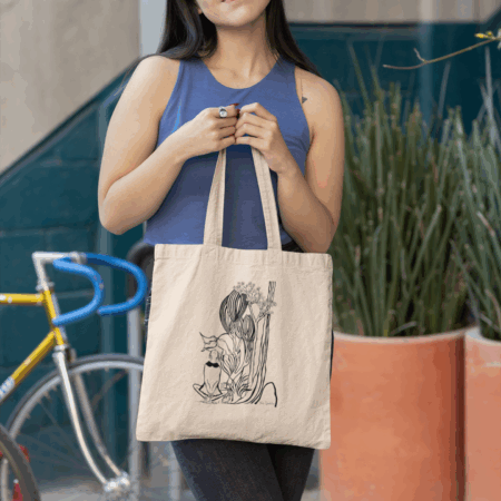Nature-Inspired Line Drawing Tote Bag