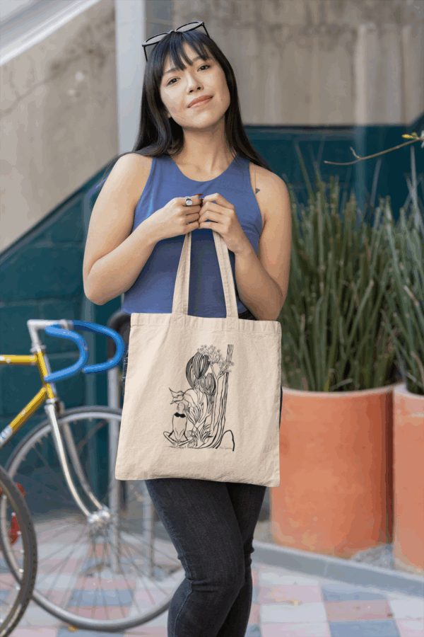 Nature-Inspired Line Drawing Tote Bag